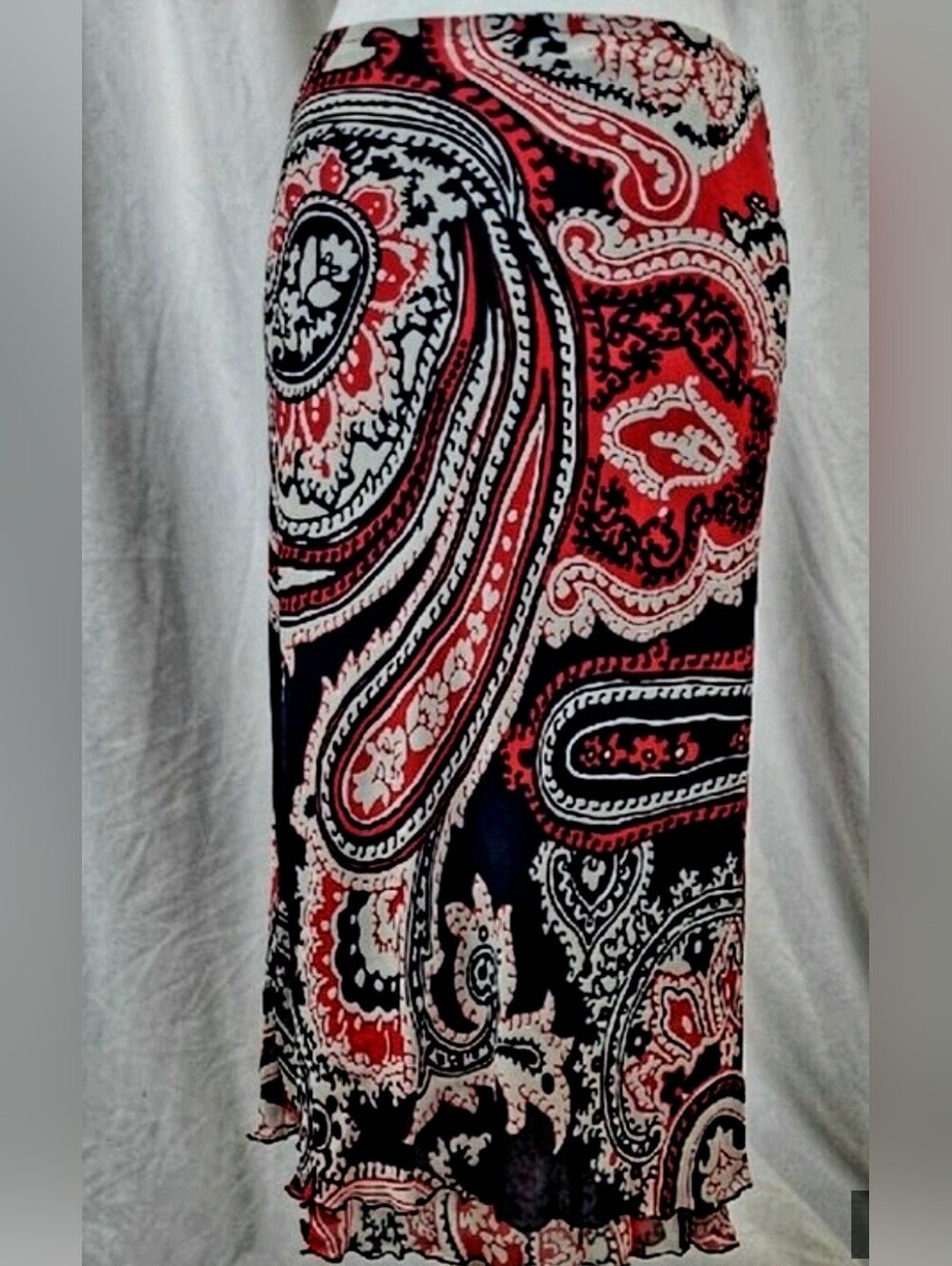 Vintage Cavita Black & Red Abstract Paisley Midi Skirt – Size US 8 /Can 12